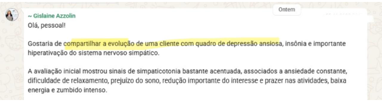 Print da conversa sobre o caso relatado por Gislaine Azzolin